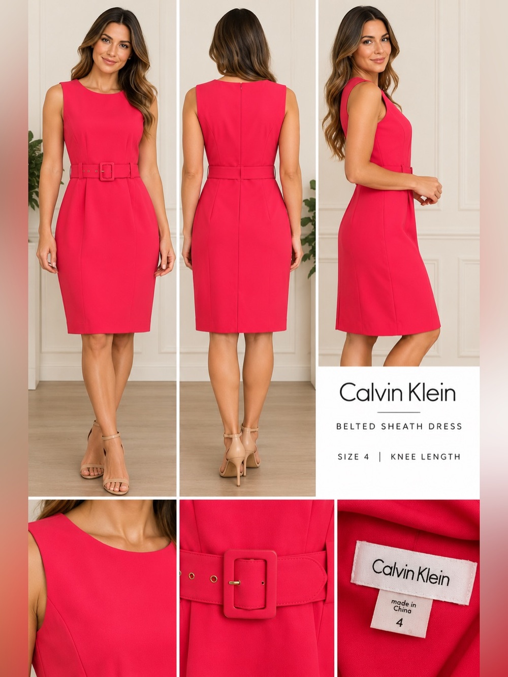 Calvin Klein Hot Pink Belted Sheath Dress